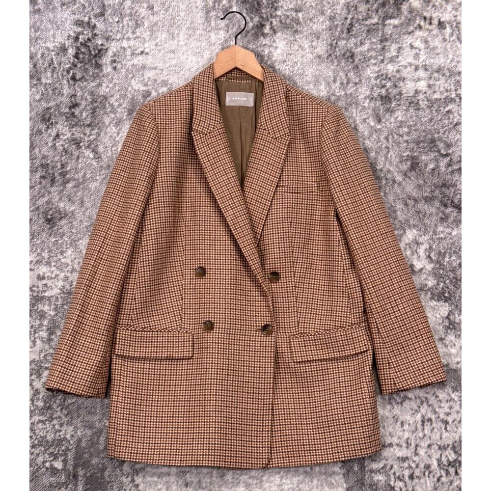 Everlane Brown Houndstooth Double-Breasted Blazer